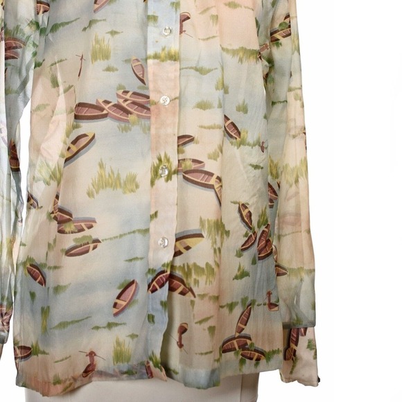 Vintage 70s ShirtStop Button Up Blouse Semi Sheer Pointy Collar 15/16 - Hey Viv - Picture 5 of 7
